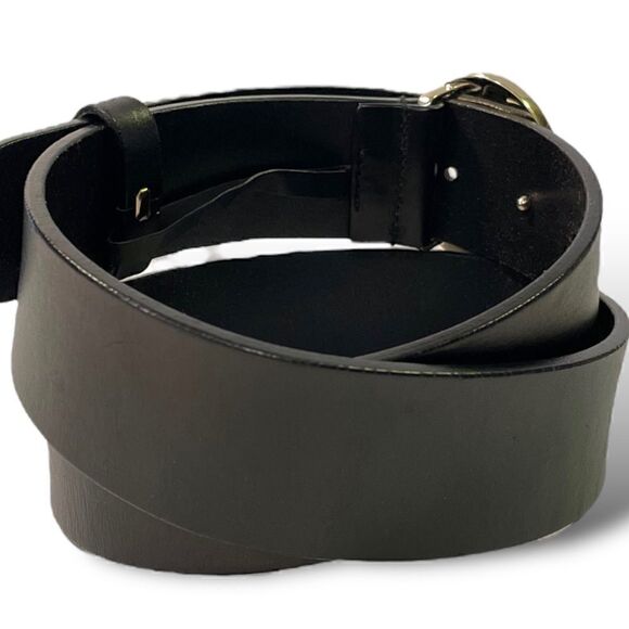 GUCCI Womens Champagne Gold G Buckle Black Leather Belt |Size: 32”| - Picture 6 of 12